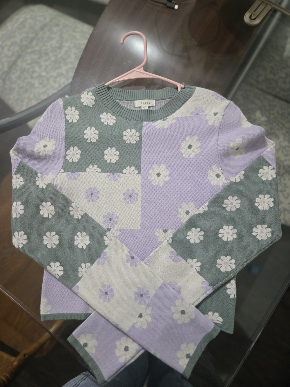 debut Lavender & Sage Floral Patchwork Crewneck Sweater